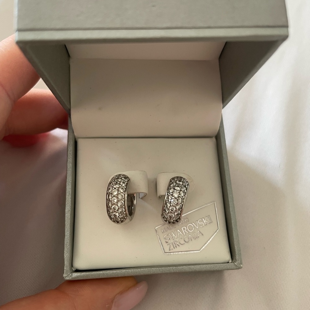 Swarovski Silver Crystal Hoop Earrings